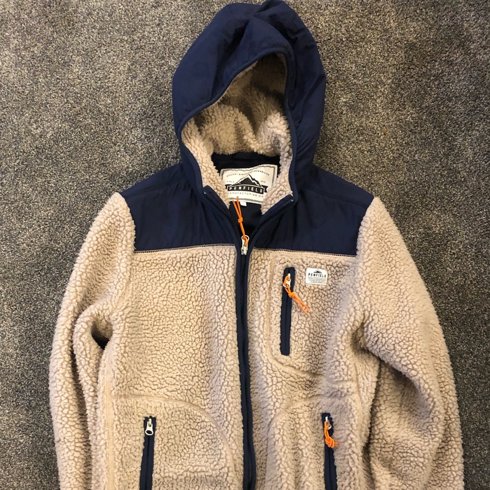 Penfield fleece cream and navy fleece coat, large